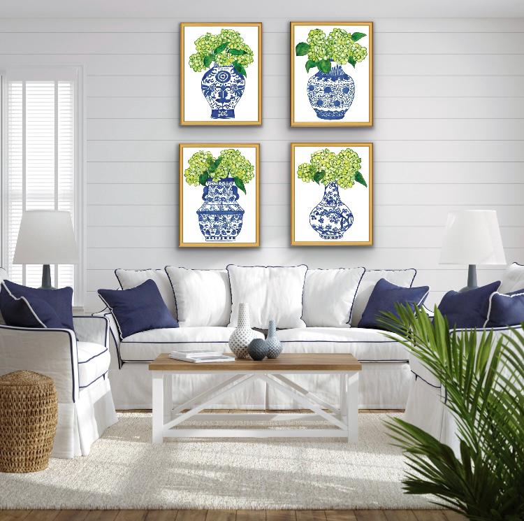 Chinoiserie Art Prints - Blue and White Watercolor Set of 4 - Etsy