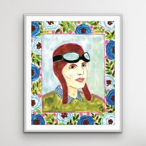 Amelia Earhart, 8x10 Fine Art Print, Unframed, Amelia Earhart Watercolor Art, Amelia Earhart Painting, Women in STEM, Famous Women Art