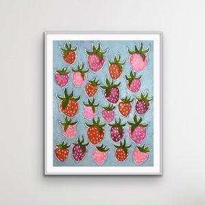 Strawberry Art, Signed Print, 8x10 inches, Unframed,  Strawberry Painting, Strawberry Decor, Kitchen Art