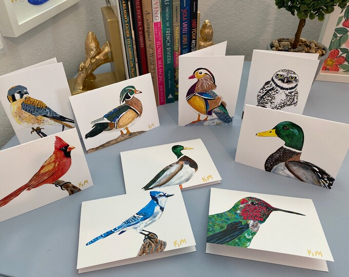 Set of 9 Watercolor Bird Cards, Stationary Set, Card Set, Bird Lover’s ...
