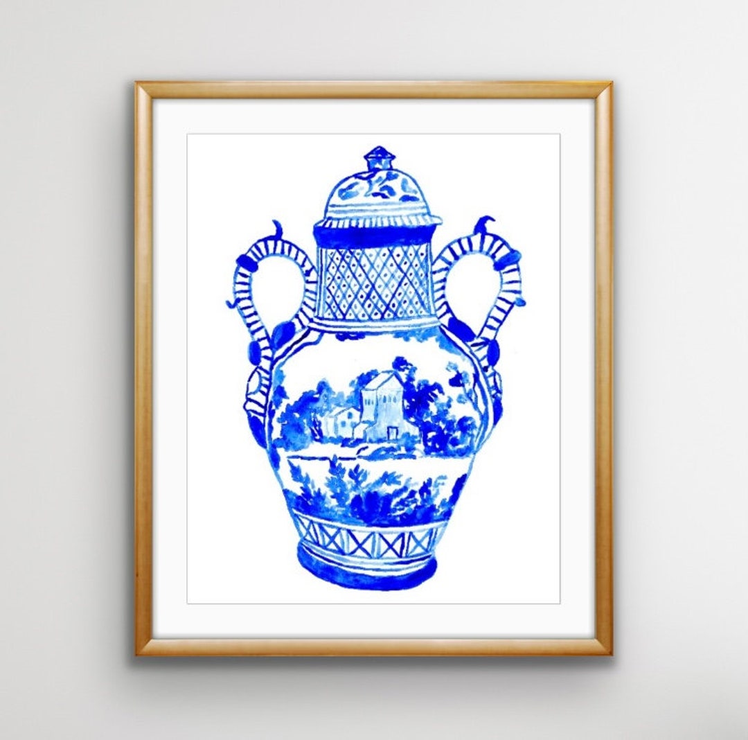 Blue and White Ginger Jar Watercolor Art Print (8x10) - Etsy