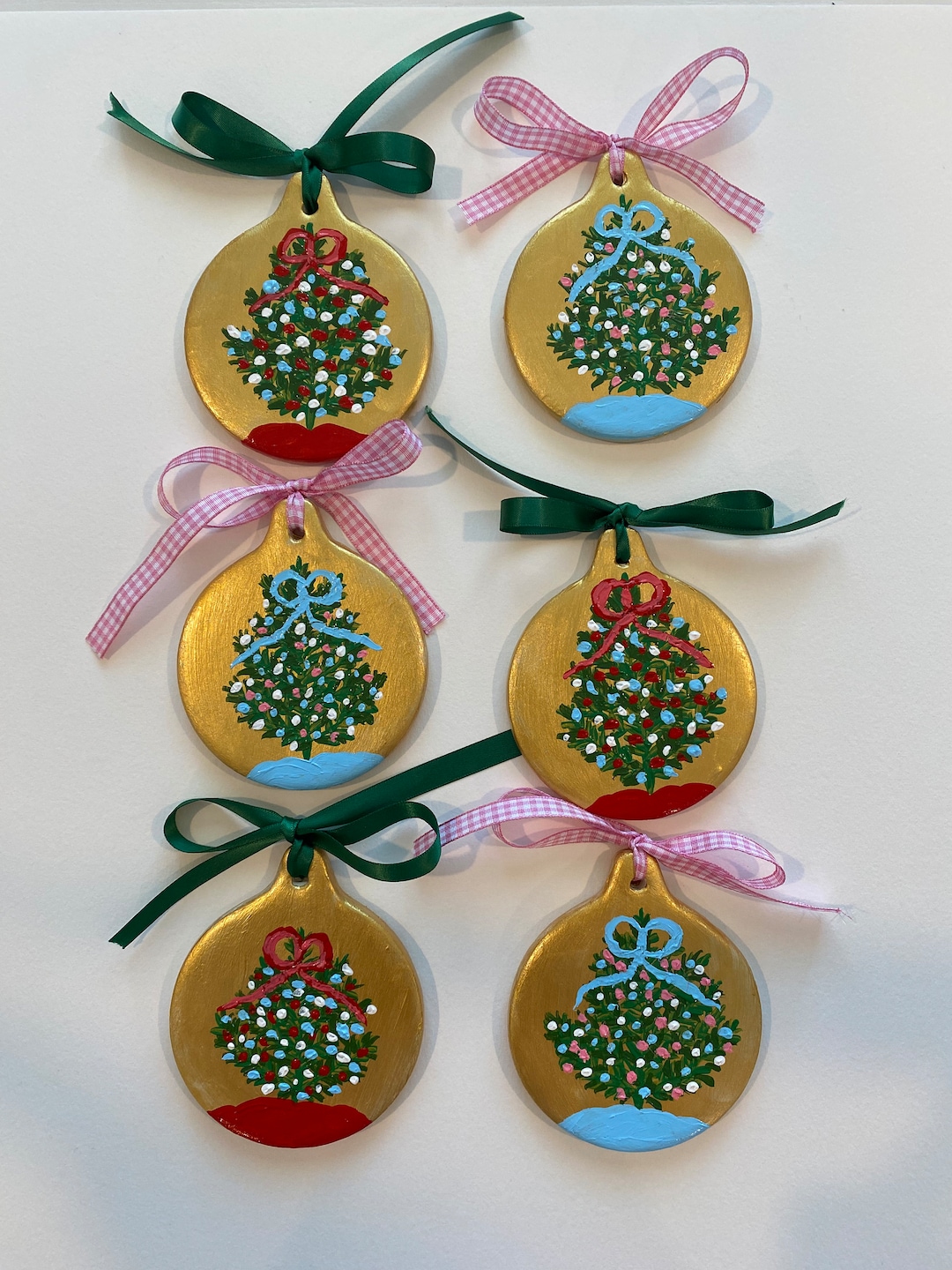 Ceramic Christmas Tree Ornament, Red and Green Christmas Tree Ornament