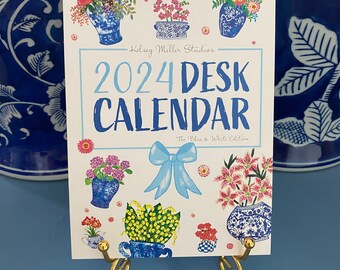 Blue and White Desk Calendar, 2024 Calendar, Chinoiserie Calendar, Desk Calendar, Blue and White Decor, Ginger Jar, Stationary