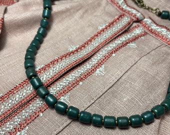Green thin short necklace Ukrainian Traditional necklace ceramics Jewellery Business necklace Ethnic Ukrainian Jewellery Handmade Beaded