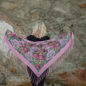 Ukrainian Wool shawl, Traditional bohemian scarf flower, MADE in Ukraine Ethnic Folk Ukrainian Slavic Babushka Floral Modern Chic Boho
