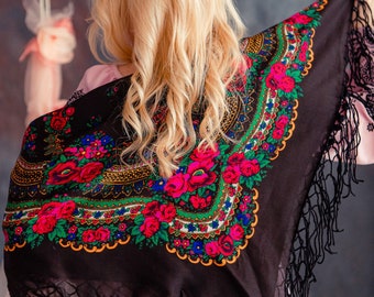 Chal ucraniano, Regalos tradicionales para mujer, Chal bohemio con flores, Bufanda folclórica grande, Chal ucraniano grande, Étnico, Regalo de Pascua
