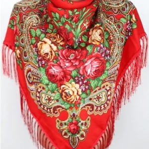 Ukrainian Wool shawl, Traditional bohemian scarf flower, MADE in Ukraine Ethnic Folk Ukrainian Slavic Babushka Floral Modern Chic Boho