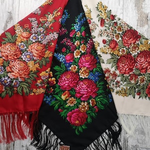 Shawl with flowers Multicoloured Shawl Wool Bohemian shawl with roses Gift for Mom  Traditional scarf Large Ethnic shawl Ukrainian