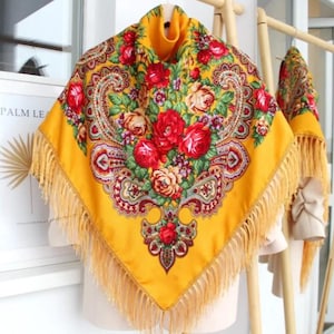 Ukrainian shawl Yellow Shawl Traditional Ukrainian gifts for women Mom Daughter shawl boho scarf flower Gift for her Gift for Mom Blue scarf