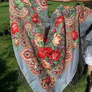 Ukrainian Wool shawl, Traditional bohemian scarf flower, MADE in Ukraine Ethnic Folk Ukrainian Slavic Babushka Floral Modern Chic Boho