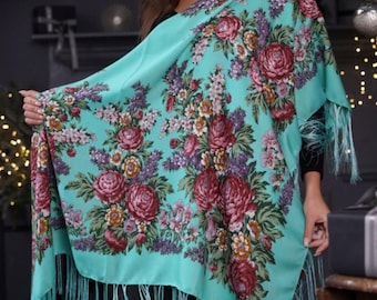 Chal ucraniano, Regalos tradicionales para mujer, Chal bohemio con flores, Bufanda folclórica grande, Chal ucraniano grande, Étnico, Regalo de Pascua