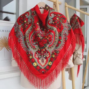 Ukrainian Wool shawl, Traditional bohemian scarf flower, MADE in Ukraine Ethnic Folk Ukrainian Slavic Babushka Floral Modern Chic Boho
