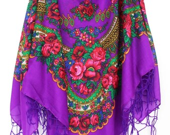 Long Châle écharpe Femme Violet à Motifs Floraux - Neuf Sans étiquette, Style Designer