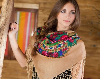 Chal ucraniano, regalos tradicionales para mujeres, chal boho bufanda flor, bufanda popular grande, chal ucraniano grande, étnico, regalo para Pascua
