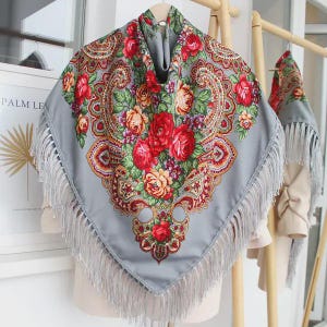 Ukrainian Wool shawl, Traditional bohemian scarf flower, MADE in Ukraine Ethnic Folk Ukrainian Slavic Babushka Floral Modern Chic Boho