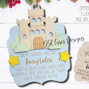Fairytale Friend Christmas Ornament Svg Laser File, Princess Best Friend Christmas Ornament Svg File, Friendship Ornament Gift, Castle