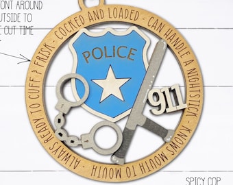 Fichier SVG d'ornements de Noël d'officier de police épicé, ornements de police pour fichier laser SVG mari, ornement d'officier de police pour SVG de petit ami