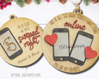 Fichier Svg d'ornement de rencontre en ligne, ornement balayé vers la droite pour fichier Svg de couples, fichier Svg d'ornements de mariage, cadeau pour les nouveaux couples