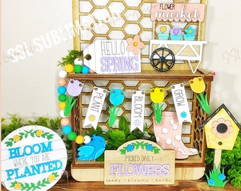 Flower Tiered Tray SVG Cut File, Spring Tiered Tray SVG Cut File, Flower Shop Glowforge, Flower Glowforge, Flower Cut File