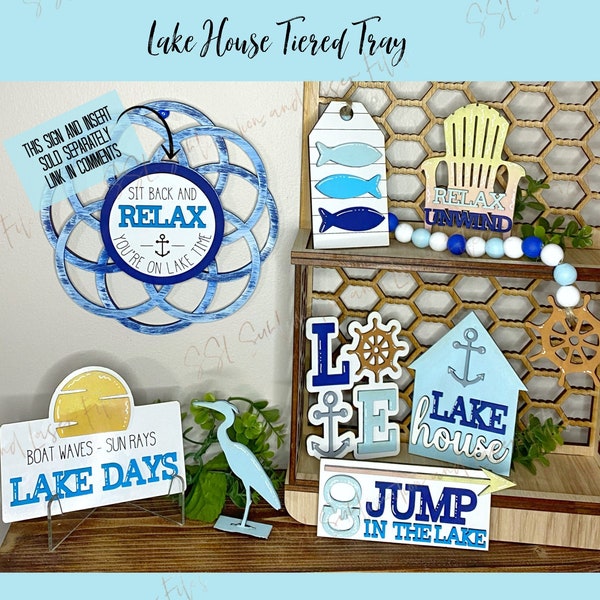 Lake House Tiered Set SVG Cut File, Lake Cut File Tiered Set, Lake Tiered Set File, Nautical Glowforge Tiered Tray File, Lake Glowforge File