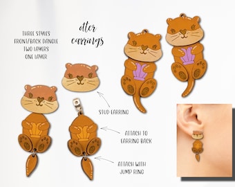 Boucles d'oreilles loutre SVG, fichier laser de boucles d'oreilles loutre, boucles d'oreilles bijoux loutre SVG, boucles d'oreilles pendantes loutre svg, fichier Svg de boucles d'oreilles loutre