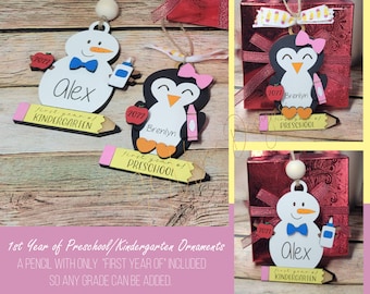 1st Year of School SVG Christmas Ornament, Penguin School Laser File, Snowman School SVG Ornament, First Year of School SVG File, School svg