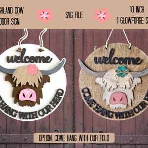 Highland Cow Door Sign, Highland Cows Cut File, Fluffy Cow Door Sign SVG Cut, Fluffy Cows SVG, Fluffy Cows Laser Cut File