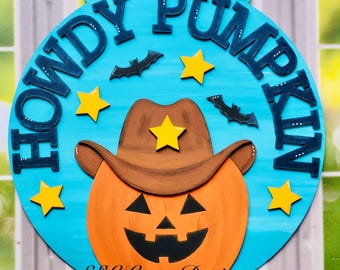 Fichier SVG Cowboy fantôme plaque de porte, fichier de plaque de porte Halloween pays, fichier laser pour plaque de porte Halloween fantôme, plaque de porte citrouille coucou