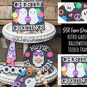 Hippie Halloween Tiered Tray SVG File, Retro Halloween Tiered Tray File, 80s Halloween Tiered Tray Laser File, Halloween Tiered Tray