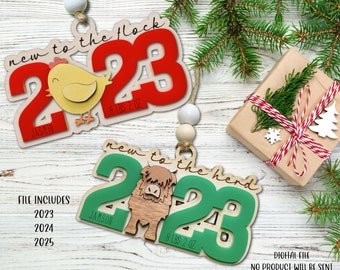 Baby's First Christmas Ornament SVG File, 2023 Baby Ornament SVG Laser Cut File, Highland Cow Baby Ornament Svg, Chick Baby Ornament SVG