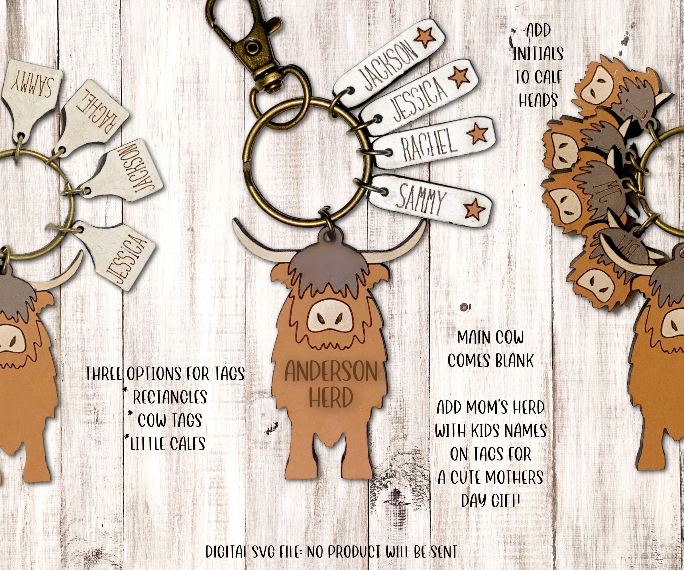 Highland Cow Keychain SVG Cut File Mother's Day Highland 