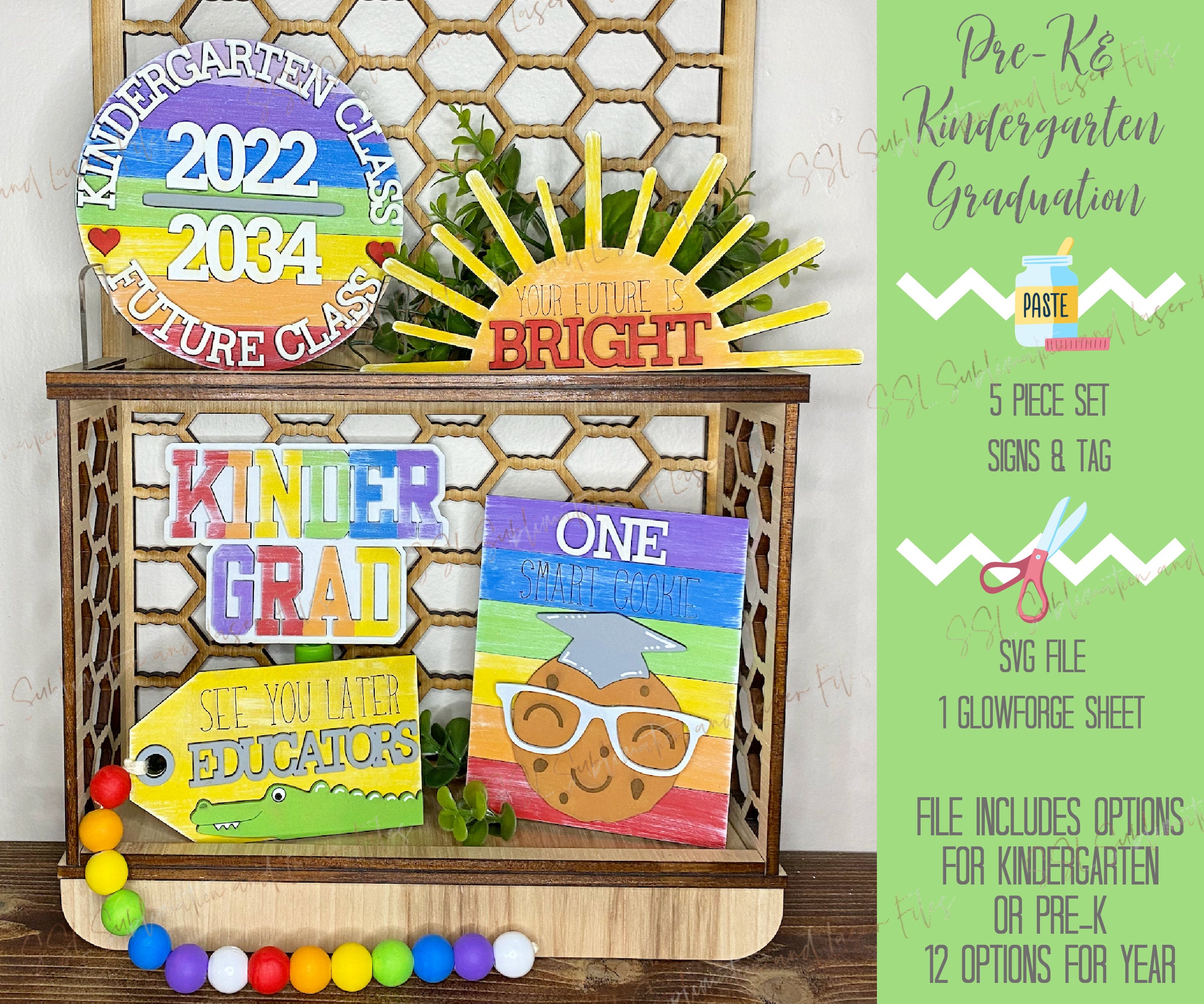 Kindergarten Graduation SVG Tiered Tray, Preschool Graduation SVG Tiered Tray, Graduation Cut FIle, Graduation SVG Laser File, PreK Svg File