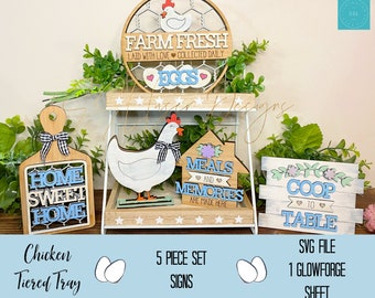 Chicken Tiered Tray Cut File, Chicken SVG Cut File, Farmhouse Tiered Tray, Farmhouse SVG Cut File, Farmhouse Laser Cut File, Chickens SVG