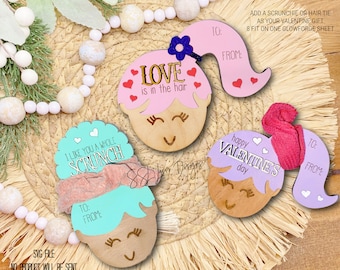 Kids Valentine Scrunchie File, Kids Valentine Hair Tie SVG File, Girls Valentine SVG File, Kids Valentine Gift for Fun, Hair Tie Valentine