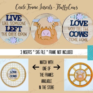 Highland Cows Round Inserts Cut File, Highland Cows Cut File, Cow Inserts for Interchangeable Frame, Cow Laser Cut File, Farm Svg File