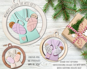 Arquivo SVG de enfeites de Natal de parteiras, arquivo SVG de enfeite de Natal de Doulas, enfeite de Natal de obstetras SVG, pingente de carro de parteiras