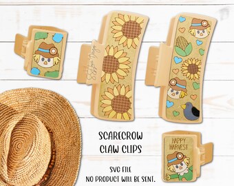 Scarecrow Claw Clips SVG File, Fall Claw Clips SVG File, October Claw Clips SVG File, Scarecrow Hair Clip Laser, Fall Jewelry Laser File
