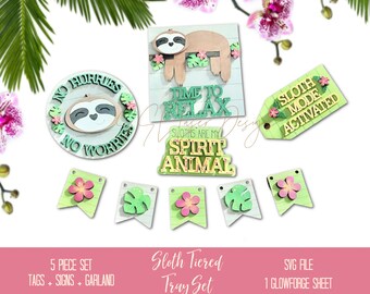 Sloth Tiered Tray SVG, Sloth Cut File SVG, Autumn Tiered Tray SVG, Tropical Tiered Tray, Summer Tiered Tray, Sloth Svg File, Sloth Lover