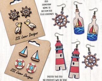 Nautical Earrings SVG Cut File, Lighthouse Earrings Laser File, Sail Boat Jewelry Earrings SVG, Boat Earrings svg, Nautical Wheel Earrings