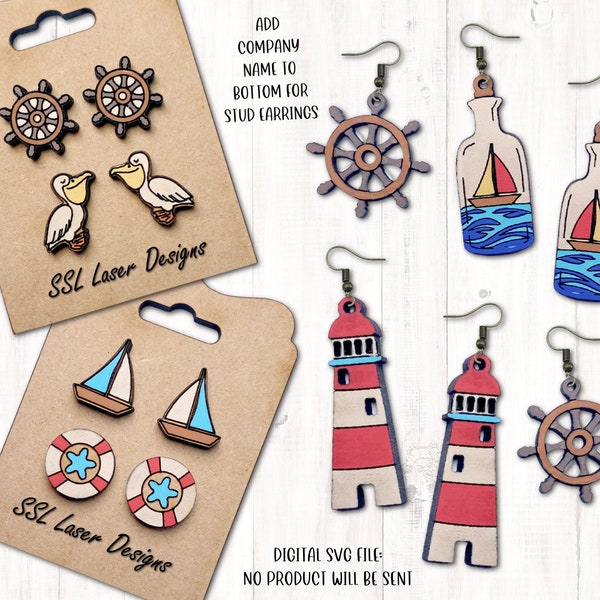 Nautical Earrings SVG Cut File, Lighthouse Earrings Laser File, Sail Boat Jewelry Earrings SVG, Boat Earrings svg, Nautical Wheel Earrings