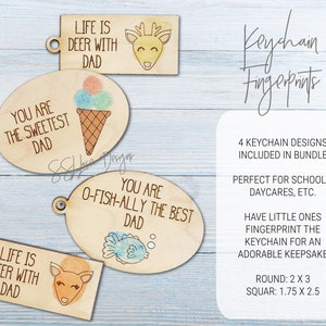 Father&#39;s Day Fingerprint Keychains SVG File, Ice Cream Father&#39;s Day, Fishing Father&#39;s Day Fingerprint Sign Svg Laser File, Deer Father&#39;s