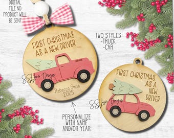 First Time Driver Christmas Ornament SVG File, First Truck Christmas Ornament Svg File, New Driver Ornament File, Teen Driver Ornament