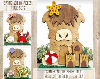 Summer Highland Cow Add On SVG File, Highland Cow Interchangeable SVG File, Baby Highland Cow Laser File, Farm Shelf Sitter Laser Cutter SVG