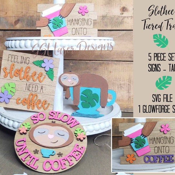 Sloth Tiered Tray SVG, Sloth Coffee Cut File SVG, Autumn Tiered Tray SVG, Tropical Tiered Tray, Summer Tiered Tray, Sloth Svg File Laser Cut