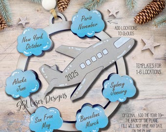 Arquivo SVG de enfeites de Natal para destinos de memória, arquivo de enfeites de Natal para viagens, enfeites de Natal para aviões, enfeites de Natal para viagens de meninas