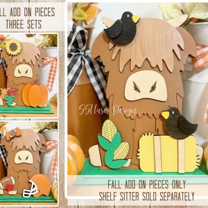 Arquivo SVG complementar Fall Highland Cow, arquivo SVG intercambiável Harvest Highland Cow, arquivo laser Fall Baby Highland Cow, SVG Shelf Sitter