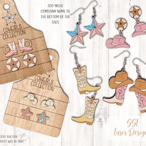 Orecchini Cowgirl SVG Cut File, Orecchini Cappello Cowboy File Laser, Stivali Cowboy Gioielli Orecchini SVG, Orecchini Stivali Cowgirl SVG, Orecchini Fattoria
