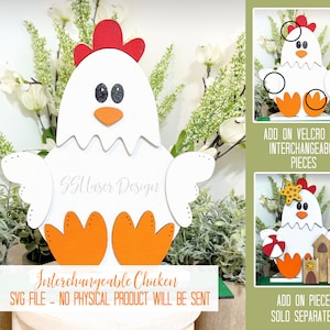 Chicken Shelf Sitter SVG File, Chicken Interchangeable SVG File, Chicken Laser File, Farm Shelf Sitter Laser Cutter SVG, Farm Glowforge