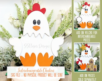 Arquivo SVG de babá de prateleira de frango, arquivo SVG intercambiável de frango, arquivo a laser de frango, cortador a laser SVG de babá de prateleira de fazenda, Farm Glowforge