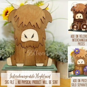 Highland Cow Shelf Sitter SVG File, Highland Cow Interchangeable SVG File, Baby Highland Cow Laser File, Farm Shelf Sitter Laser Cutter SVG